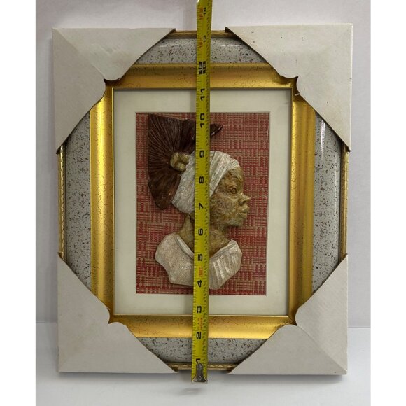 African Woman Relief Art Framed Afro-Boho Traditional Global Aesthetic Soulful - Picture 6 of 7